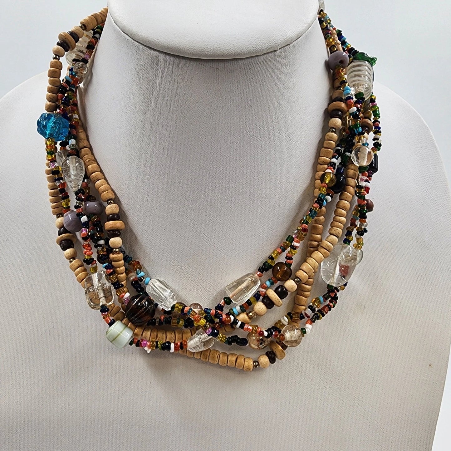Lot of 3 Necklaces Mixed Beads & Chain Pendant Multistrand Shells & Rhinestone