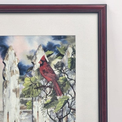 Fenceline Friend Cardinal Print by Michael Capser 8x10" Framed Matted Art Decor