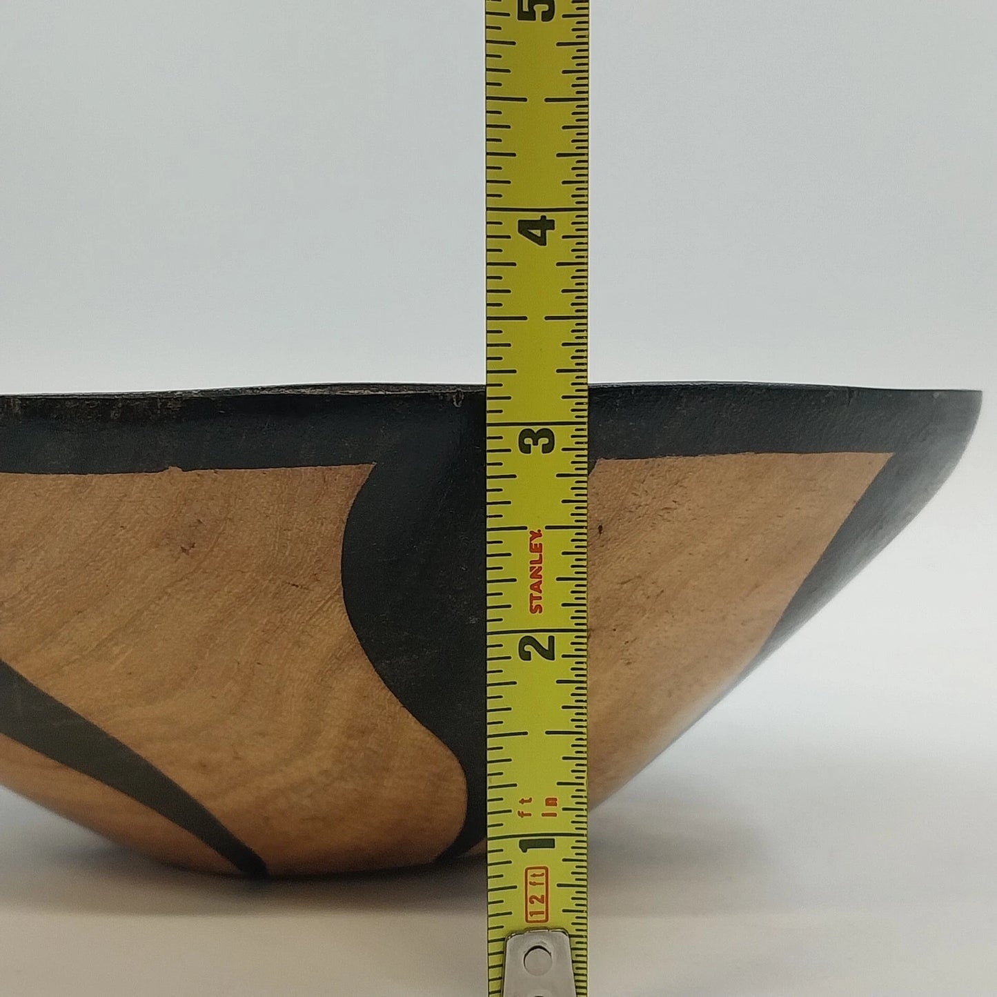 Hand Carved Wooden Bowl 9.25" African Zebra Animal Print Black Tan Varnished Vtg