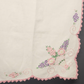 White And Pink Hand Embroidered Linen Tablerunner Vintage With Lace Trim