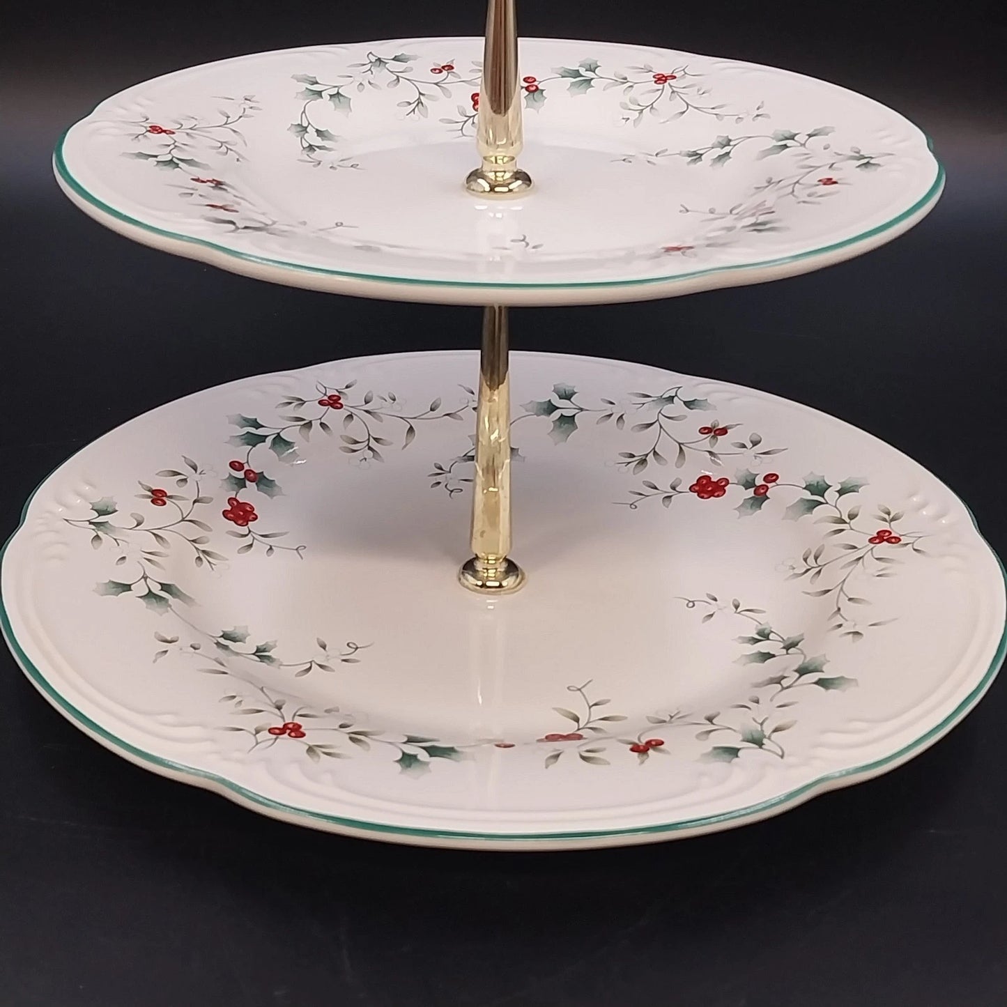 Pfaltzgraff Winterberry Pattern Two Tier Serving Tray 10.5" Stoneware USA