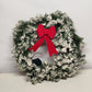 Christmas Wreath 22" Green White Snow Flocked Bow LED Lights Battery Operated