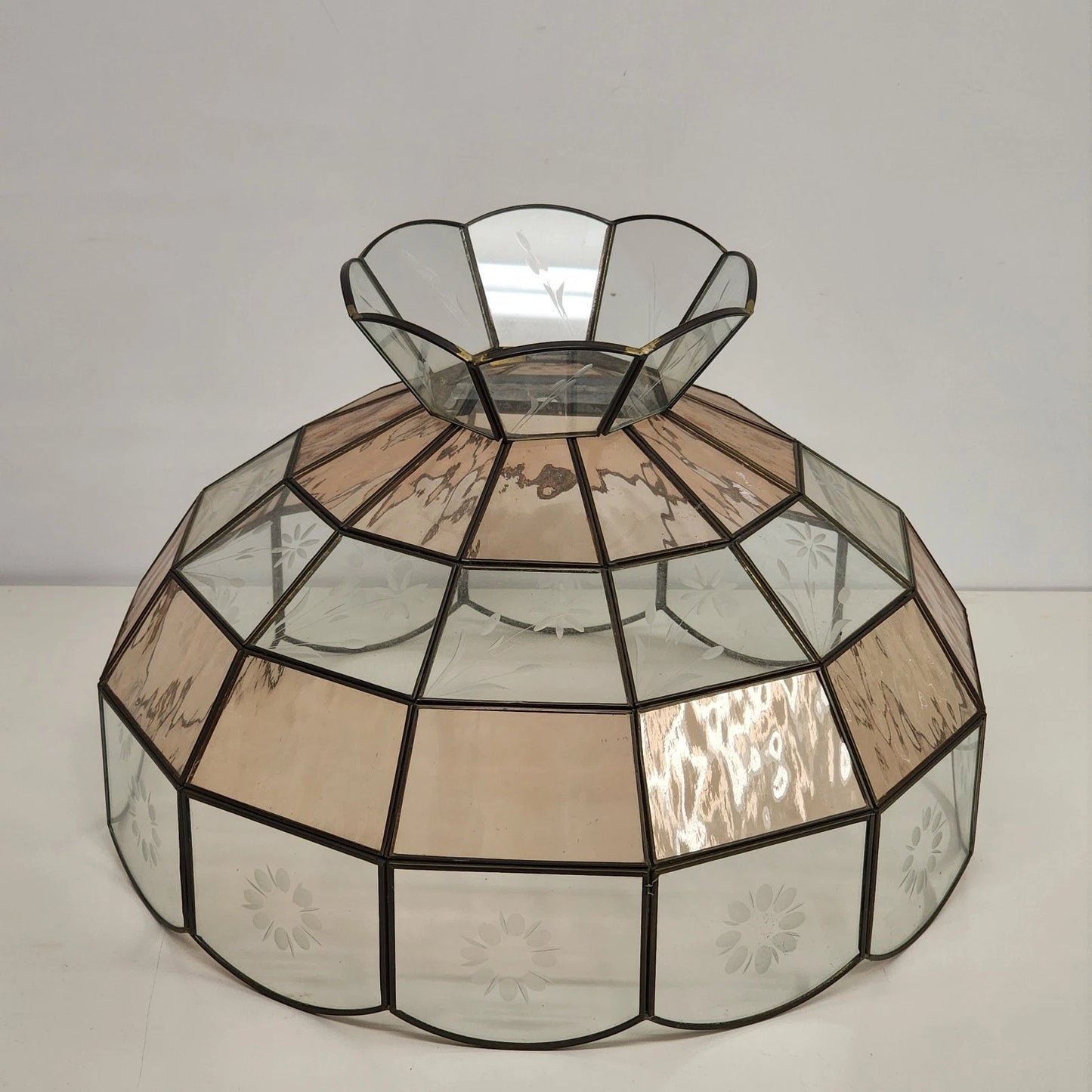 Tiffany Style Swag Lamp Shade Stained Slag Glass Multifaceted Leaded 15.5" Vtg