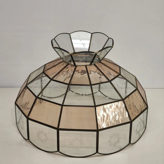 Tiffany Style Swag Lamp Shade Stained Slag Glass Multifaceted Leaded 15.5" Vtg