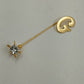 Gold Tone Initial Letter G w Faceted Clear Rhinestone Stick Pin Brooch