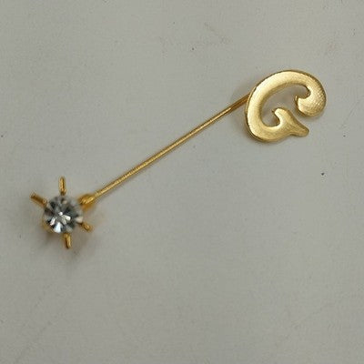 Gold Tone Initial Letter G w Faceted Clear Rhinestone Stick Pin Brooch