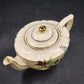 Sadler Teapot Fruit Design England White Gold Trim 6" Wide x 4" Tall + Lid Vtg