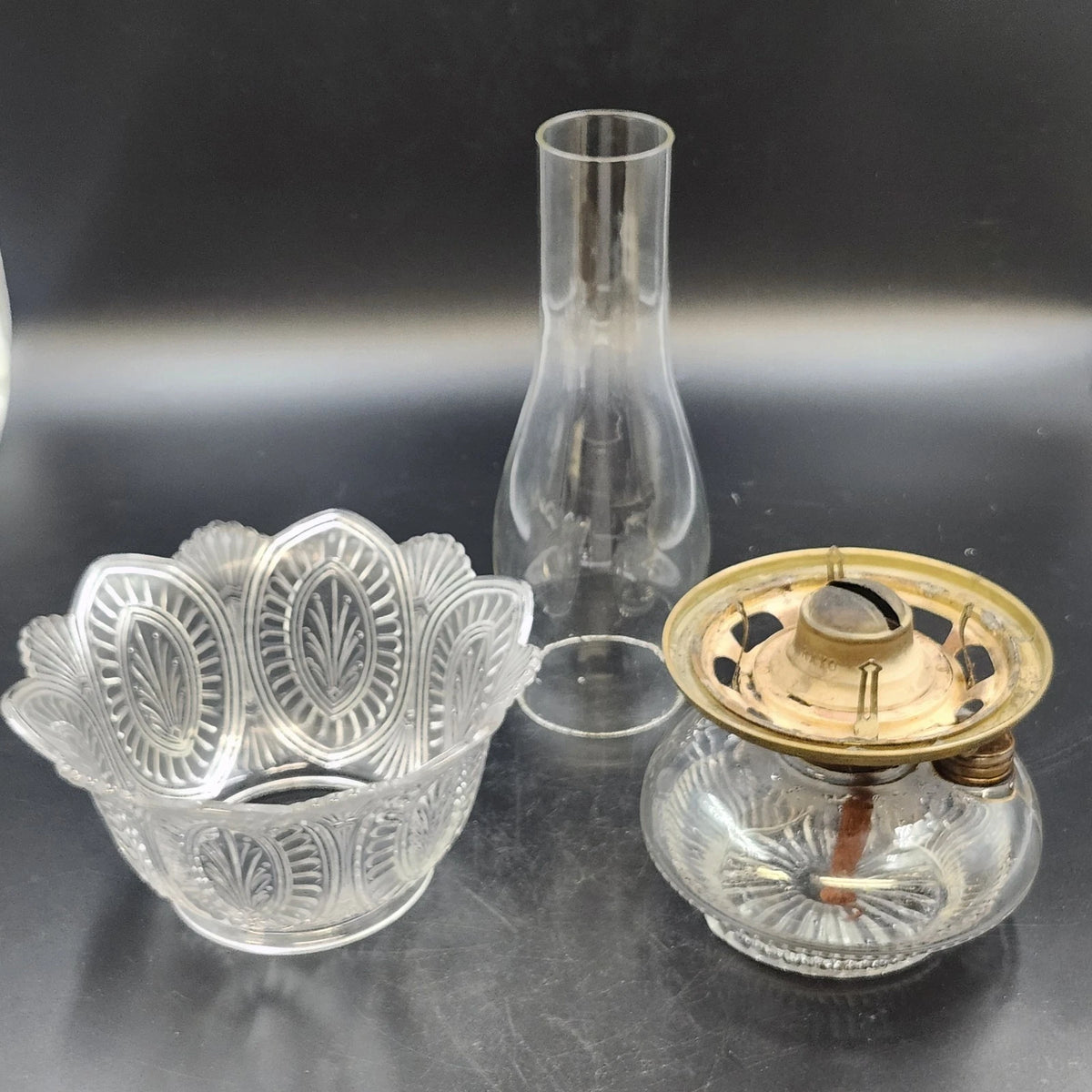 Antique Victorian Clear Pressed Glass Kerosene Oil Lamp Chimney Shade 14"