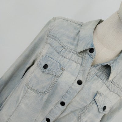 Ruff Hewn Women’s Denim Shirt Jacket XL Light Blue Snap Front w Pockets VTG