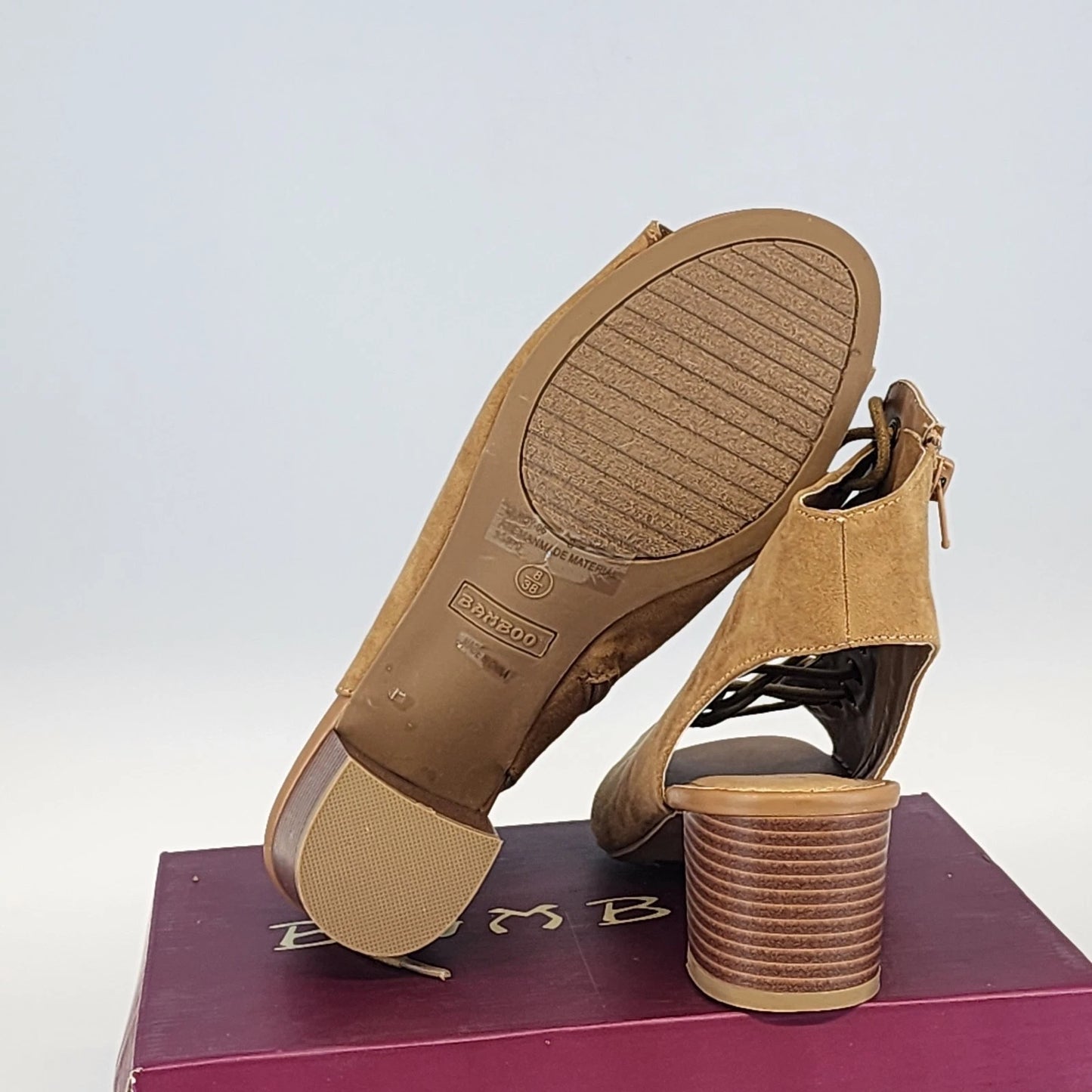 Bamboo LEROY-06 Lace Up Open Toe Booties Block Heel 8