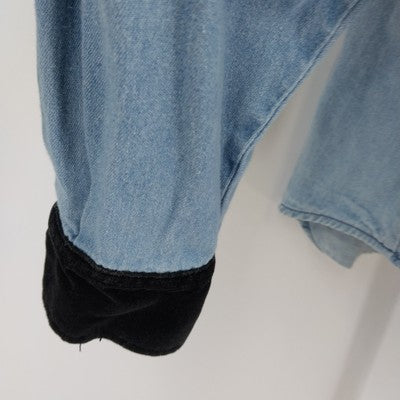 Vision 1 Denim Shirt L Velvet Collar & Cuffs Long Sleeve 100% Cotton Vintage