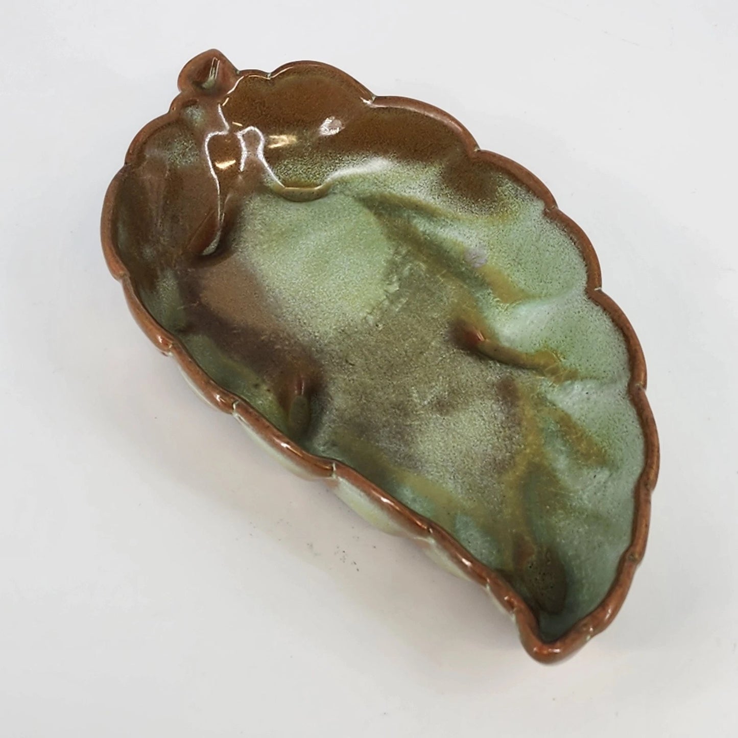 Frankoma Pottery Prairie Green Leaf Dish 225 Footed Serving Tray Oklahoma Clay