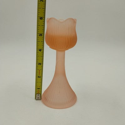 Frosted Glass Light Pink Rose Ribbed Votive Candle Holder 6"