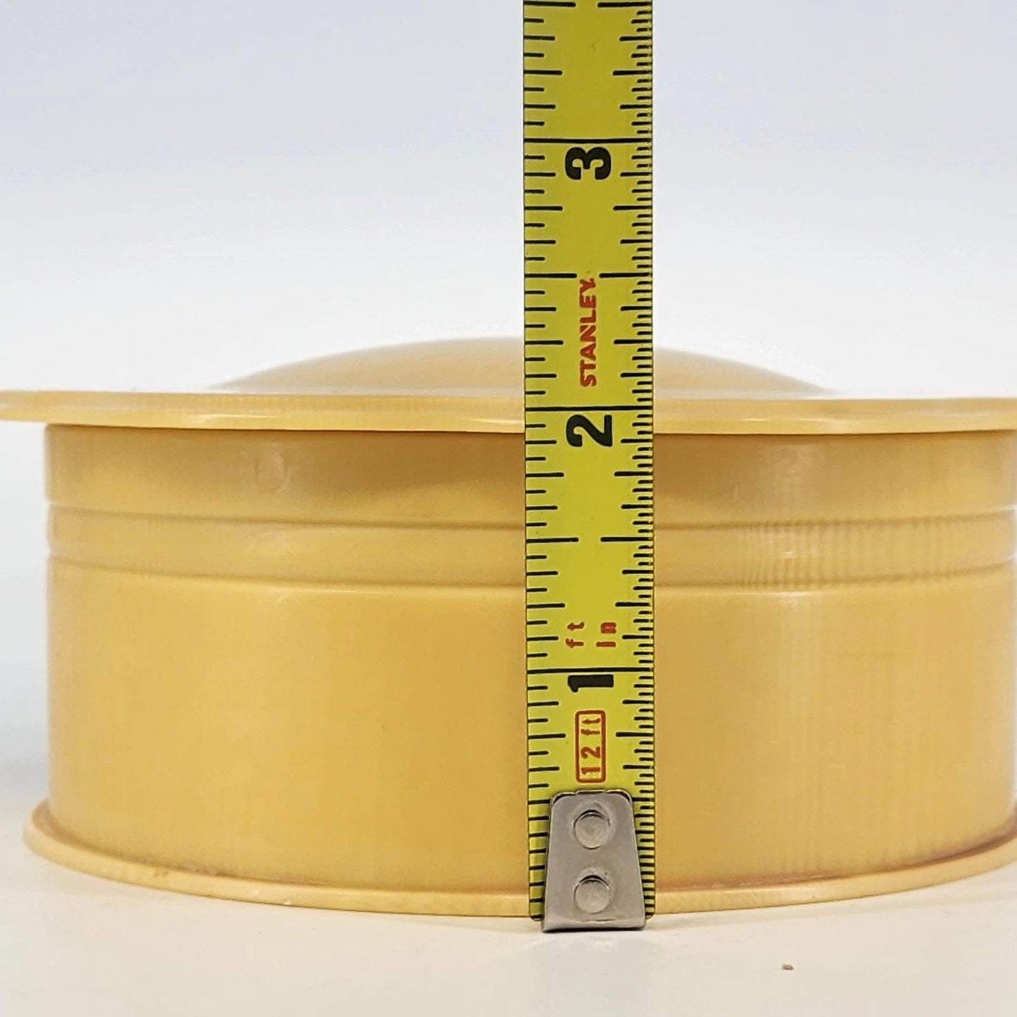Bakelite Plastic Yellow Powder Jar Round Vanity Box Trinket Celluloid Style Vtg