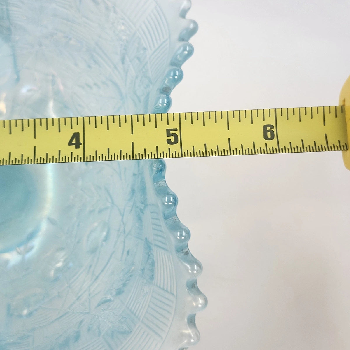 Jeannette Louisa Ice Blue Glass Pedestal Compote Double Handle Ruffled Rim 5.25"