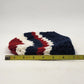 New Handmade Crochet Messy Bun Beanie Navy Blue Red White Ponytail Hat Medium