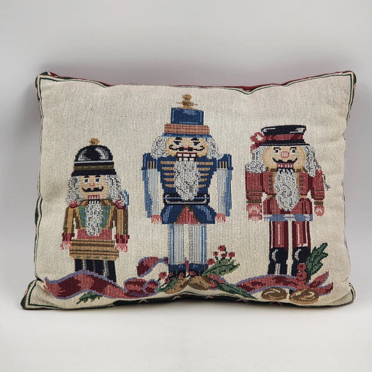 Christmas Nutcracker Soldiers Throw Pillow Tapestry Red Decor 15" x 11" Vtg USA