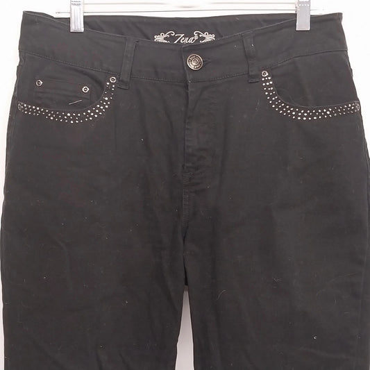 Zena Womens Black Straight Leg Jeans Size 14 Studded Pocket Stretch Cotton Blend