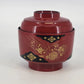 Japanese Lacquerware Red Rice Bowl with Lid Chrysanthemum Floral Gold Trim 4"x4"