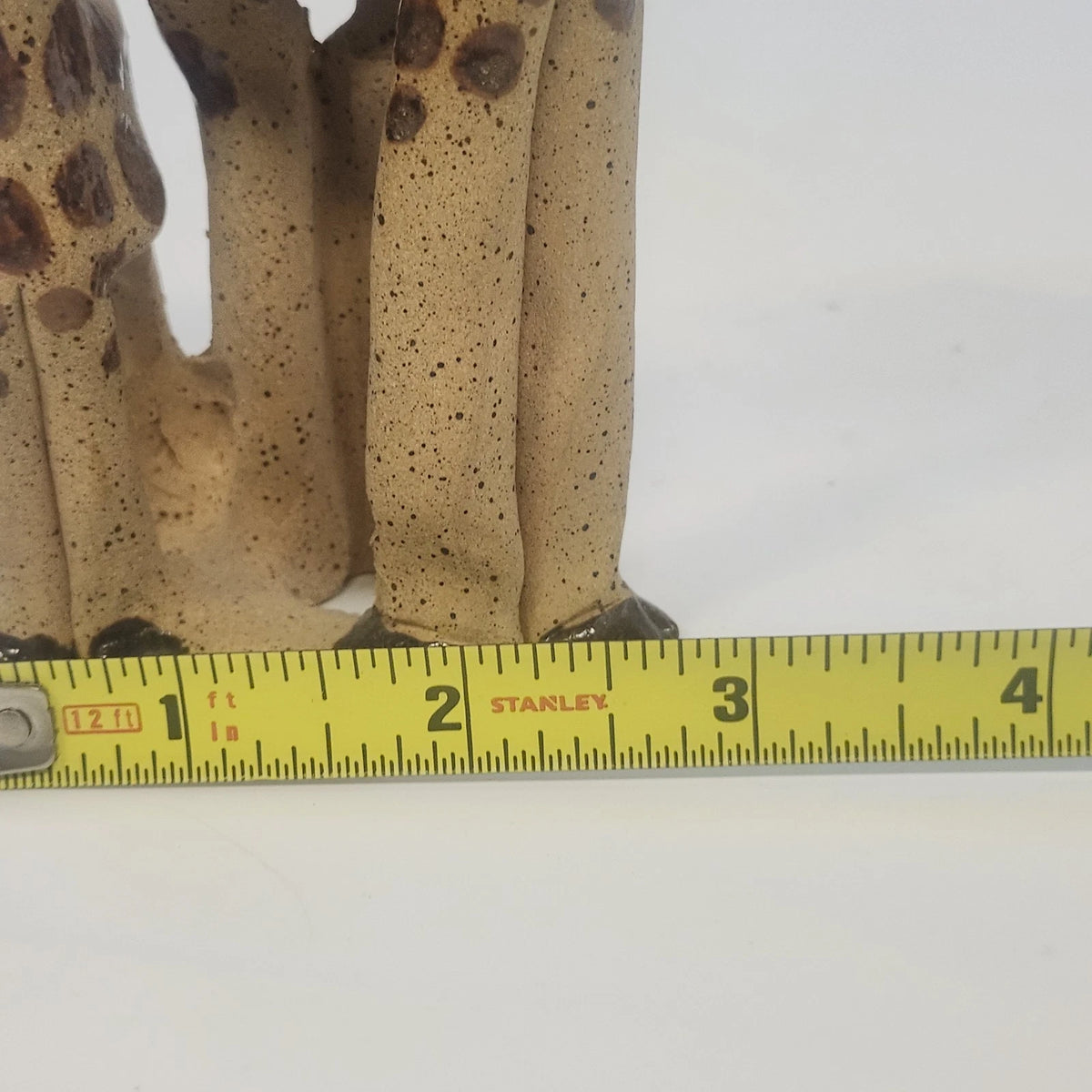 Studio Pottery Giraffe Family Figurine Brown Speckled 7" Artist Marked