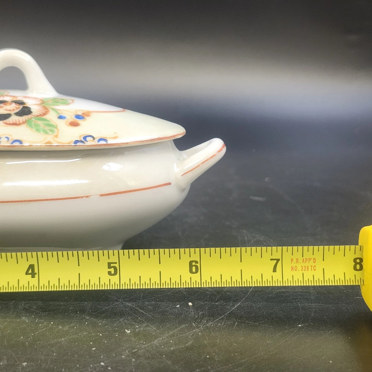 Hand Painted Floral Porcelain Covered Serving Bowl 6.5" Double Handle Japan
