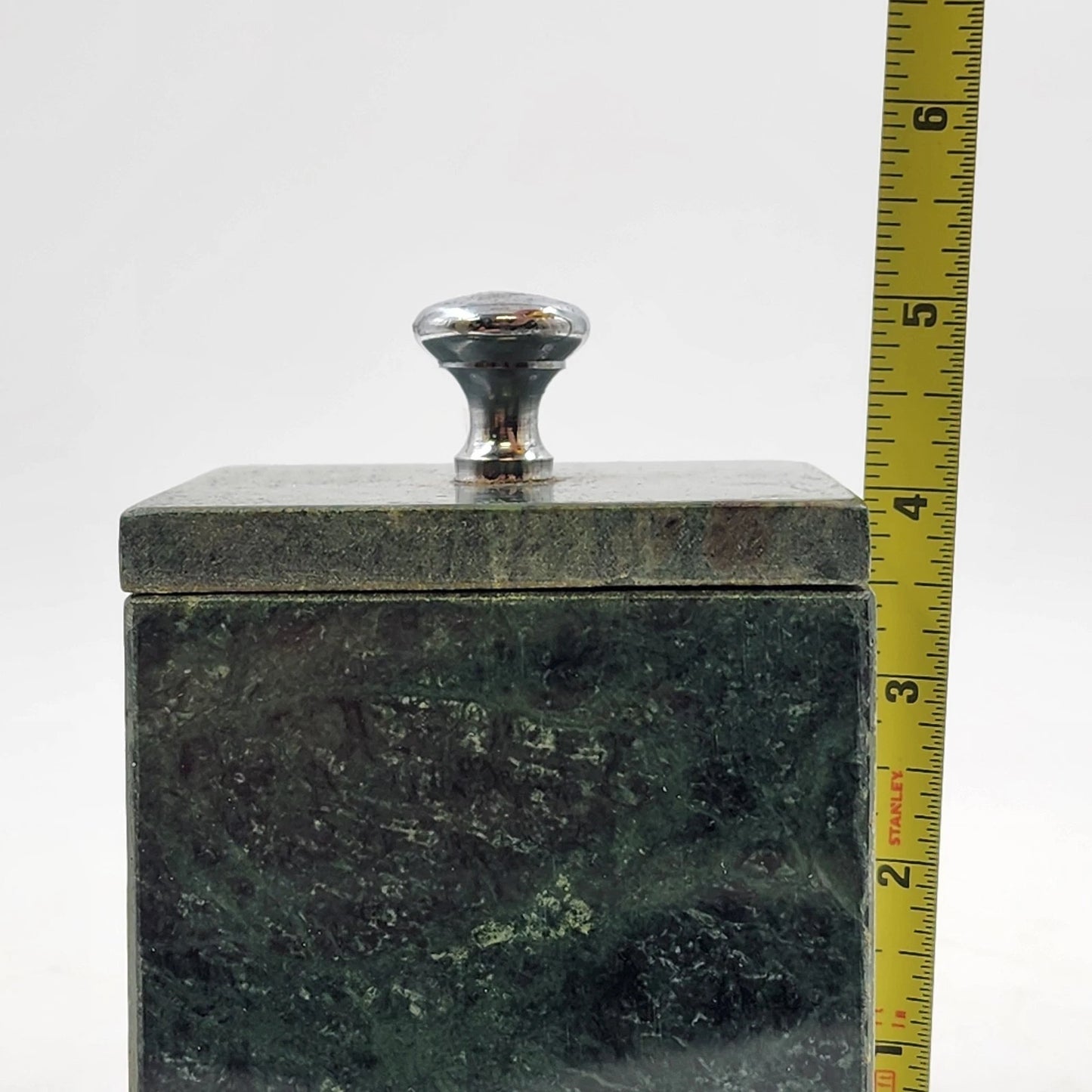 Green Marble Box Solid Walls Trinket Jewelry Storage with Lid 3.5" x 4" Vintage