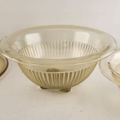 Federal Glass Golden Glow 3 Piece Mixing Nesting Bowls Ribbed Rolled Edge Yellow