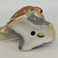 Horned Owl Porcelain Figurine on Log with Holly Red Berries Wildlife Decor 6.5"