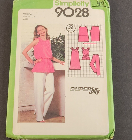 Simplicity 9028 Vintage Sewing Pattern Misses Jiffy Dress or Tunic Pants 14 16