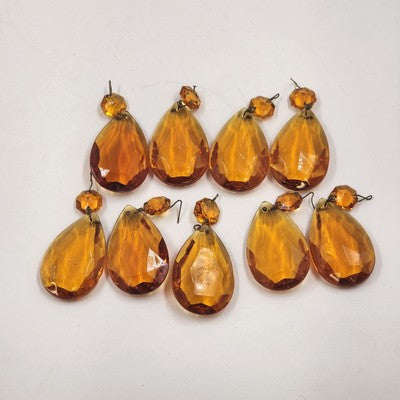 9 Amber Teardrop Faceted Crystal Glass 2" Prisms for Lighting Chandelier Accents