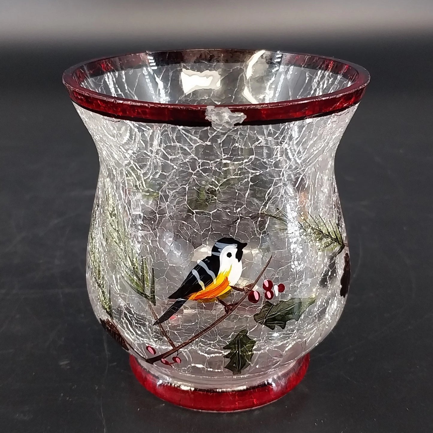 Yankee Candle Song Bird Crackle Glass Wax Burner Goblets 3 Pc Christmas Chipped