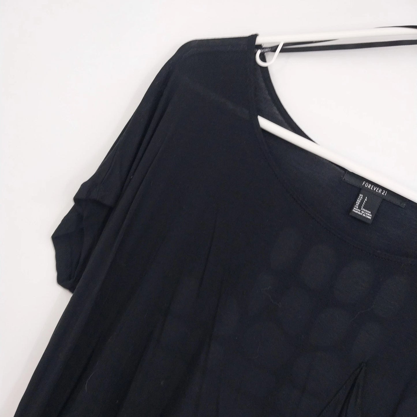 Forever 21 Black High-Low Cutout Back Top Women's Large Short Sleeve Scoop Neck