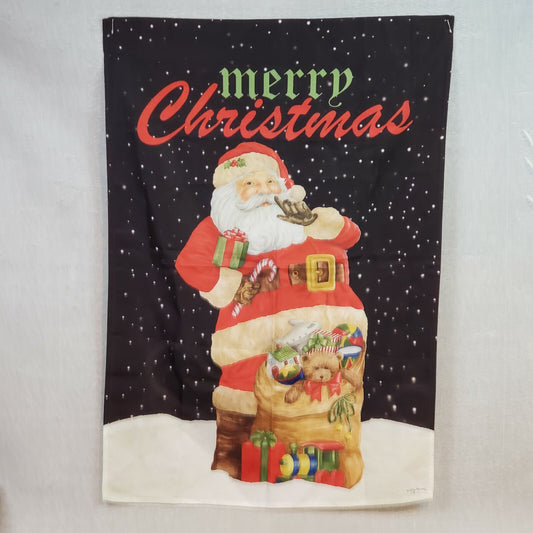 Merry Christmas Santa House Flag Vicky Howard Bag of Toys 40"x28" Large EUC