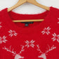 French Laundry Christmas Sweater Large Red Silver Fuzzy Deer Snowflake Slits Vtg