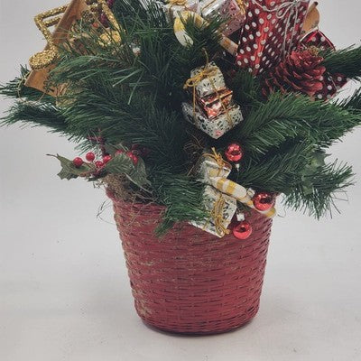 Pine Basket Christmas Centerpiece 15" Pinecone Greenery w Gifts & Music Symbols