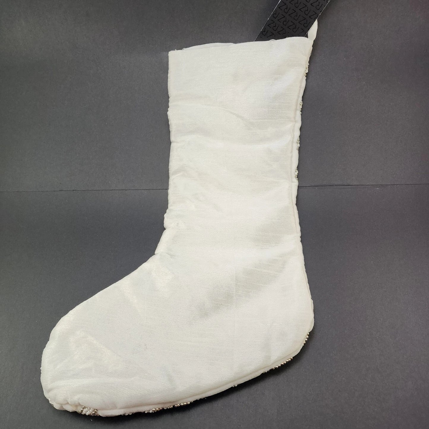 Rachel Zoe Christmas Stocking Silver White Beaded 8"x22" Diamond Polyester NWT