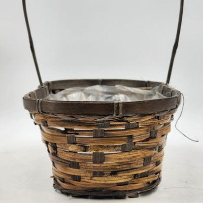 Peanut Shaped Handwoven Wicker Storage Basket w Handle & Plastic Liner 14"x15"