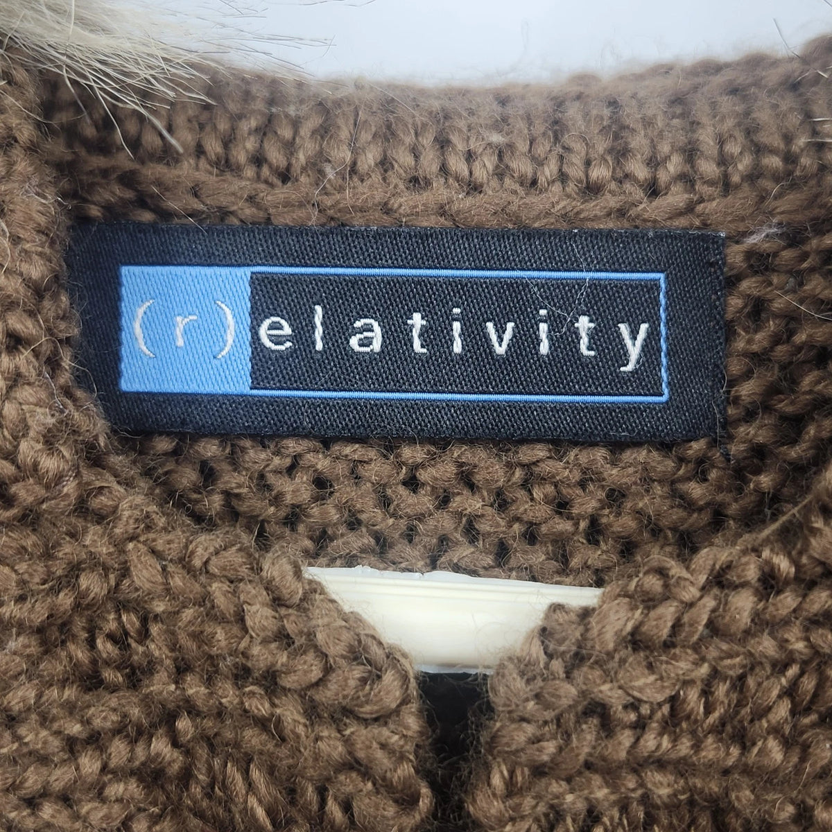 Relativity Women’s Medium Brown Cable Knit Vest Faux Fur Hood Toggle Zip