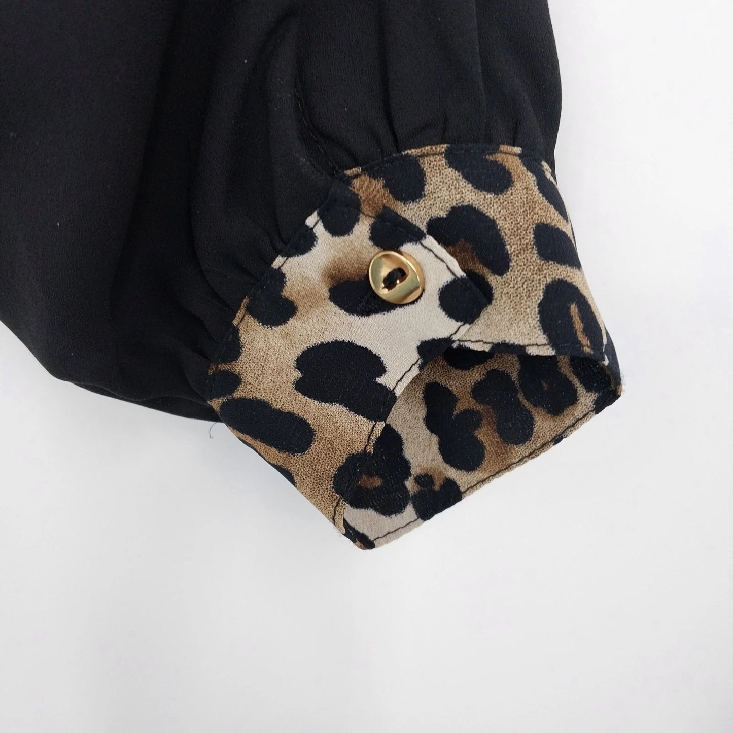 XXI Womens Black Sheer Blouse Leopard Print Long Sleeve Top