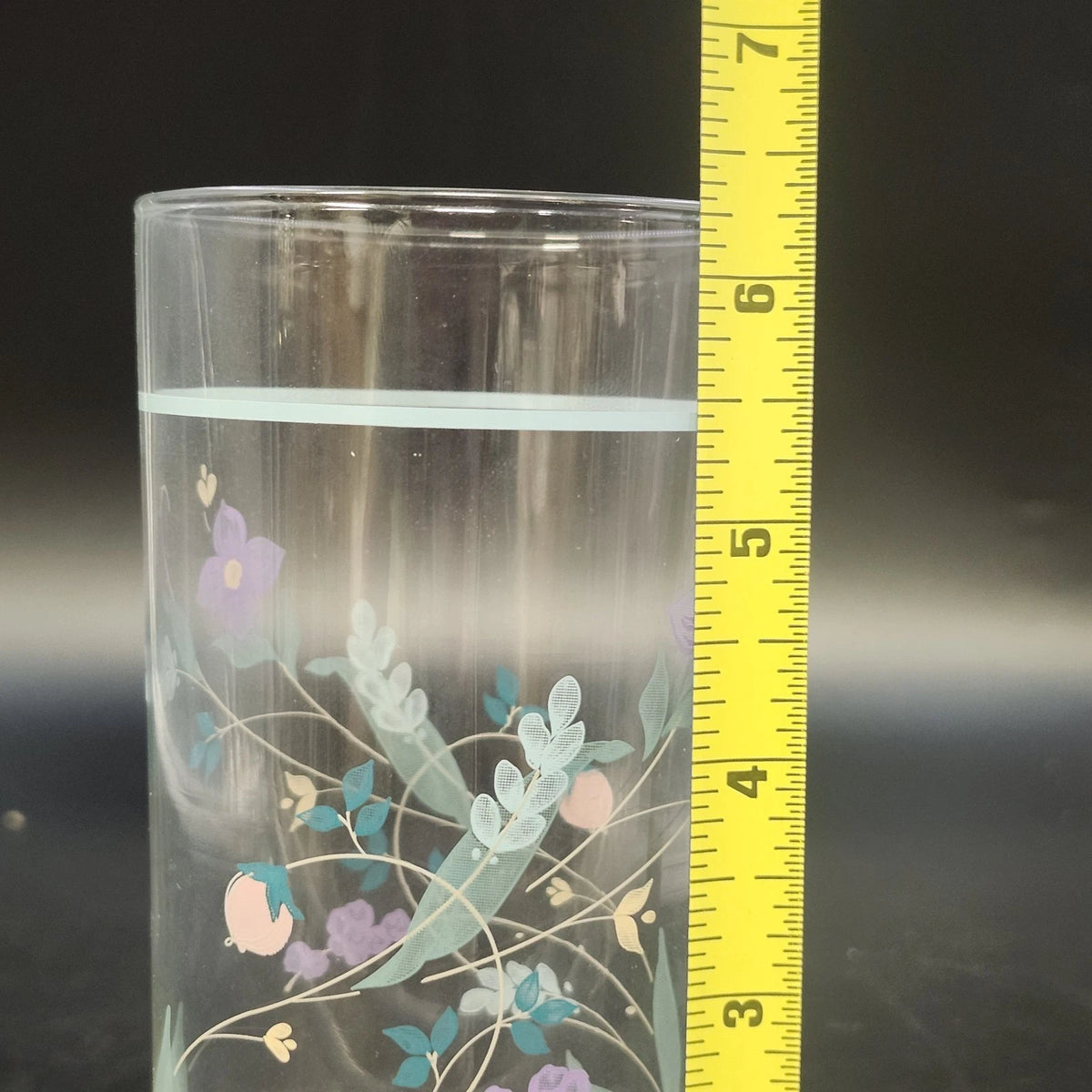 Pfaltzgraff April Floral Highball Tumbler 6.25" Clear Glass Pastel Flowers Vtg