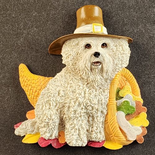 Bichon Frise Refrigerator Magnet Thankful Pilgrim Dog Figurine Willabee Ward MBI