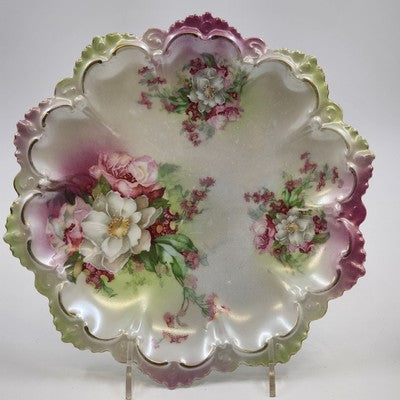 MZ Austria Plate Pastel Roses Gilded Floral Scalloped Edge 10" Vintage