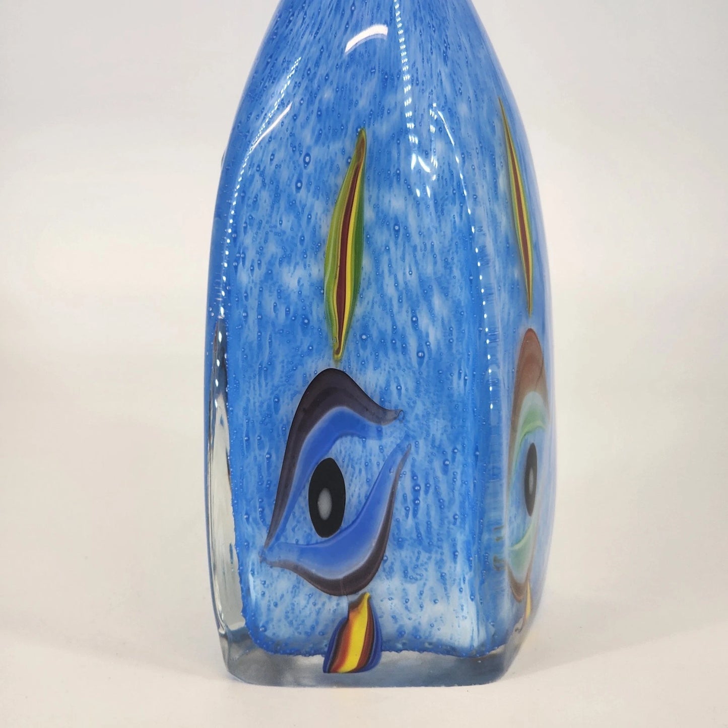 Milano Murano Sommerso Art Glass Vase Blue White Eyes 11.5 Inch