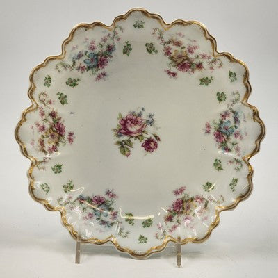 Haviland Limoges France Serving Plate Rose Colorful Flowers Gold Scallop Edge 9"