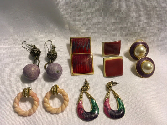 6 pair Costume Jewelry Earrings Pierced Pink Purple Post French Hook Dangle