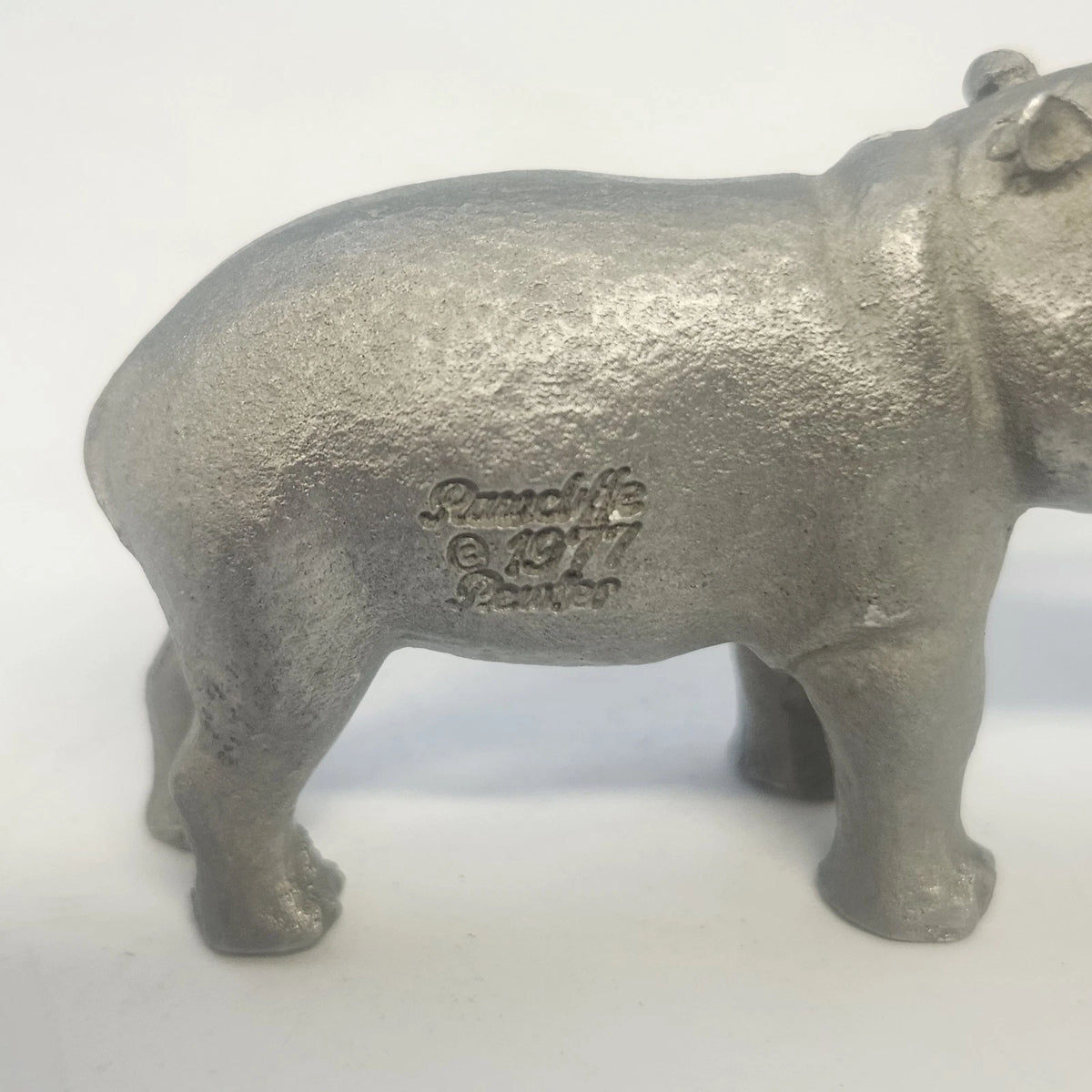 Rawcliffe Pewter Hippopotamus Figurine 2.5" Animal Collectible 1977 Vintage