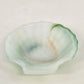 Akro Agate Green White Slag Glass Sea Shell Trinket Dish Scalloped Edge 4" Vtg