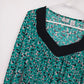 Worthington Stretch Green Abstract Print Blouse Women's Small V-Neck Long Sleeve