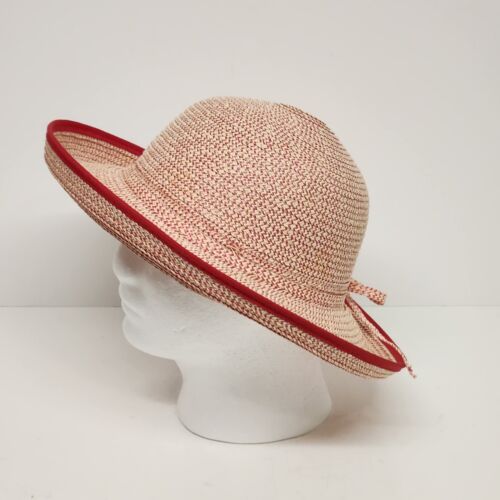 Straw Derby Beige Hat Red Band Church Wedding One Size Fits Most Made in China