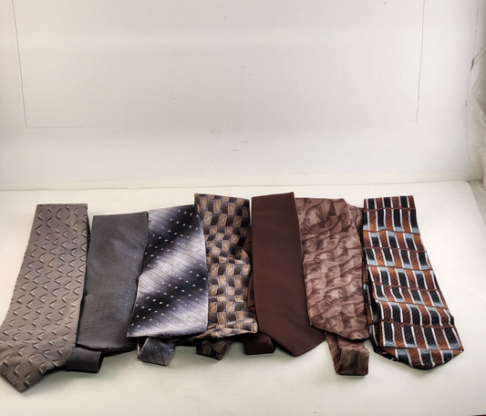 7 Pc Men's Ties 1980s 1990s Necktie Vintage Modern Silk Blowns Grays Print Solid